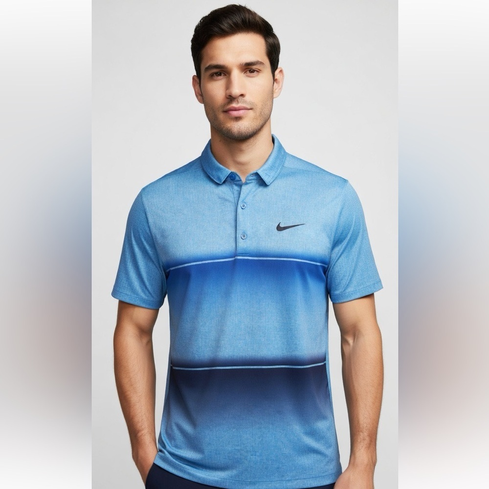 NIKE Golf Polo Shirt Standard Fit Dri-Fit Sz XL Blue Ombre Poly Stretch Mens